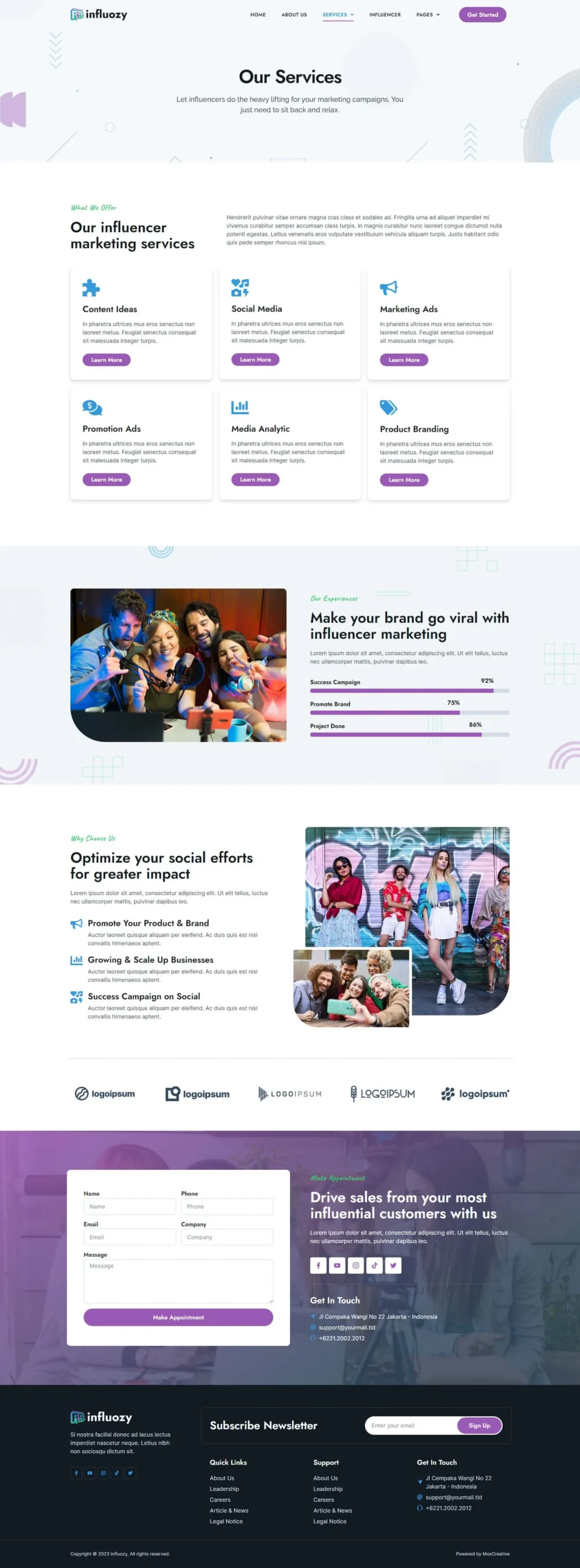 Influozy - Influencer Marketing Agency Elementor Pro Template Kit